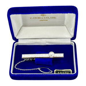 C Itoh Designer Vintage Men's Japanese Saltwater Akoya Cultured Pearl Tie Bar- Sterling Silver