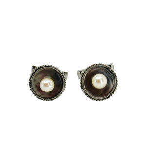 Black Mother of Pearl Vintage Japanese Saltwater Akoya Cultured Pearl Cufflinks- Sterling Silver