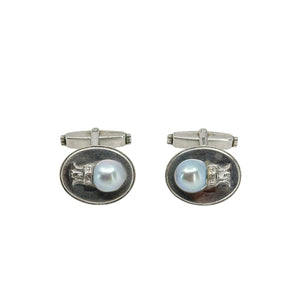 Blue Pineapple Vintage Japanese Saltwater Akoya Cultured Pearl Cufflinks- Sterling Silver