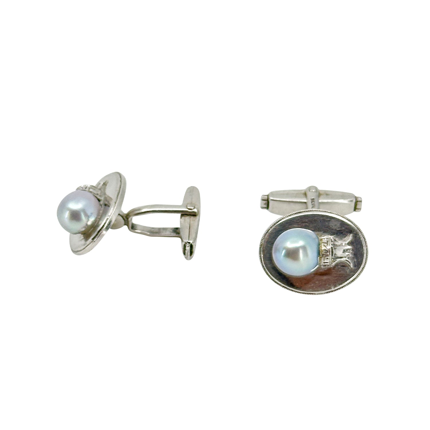 Blue Pineapple Vintage Japanese Saltwater Akoya Cultured Pearl Cufflinks- Sterling Silver