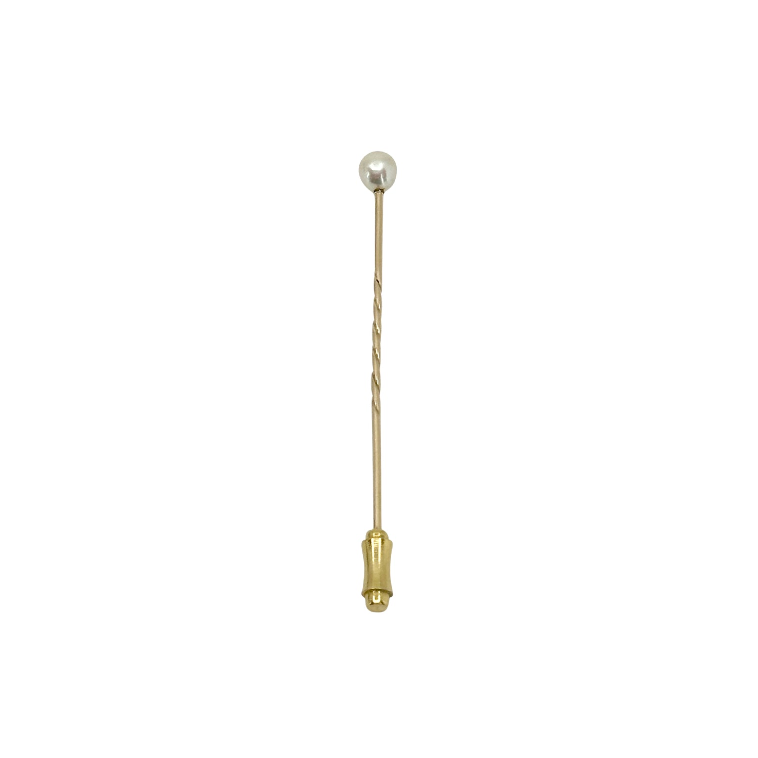 Vintage Straight Japanese Saltwater Akoya Cultured Pearl Hat Stick Pin- 14K Yellow Gold