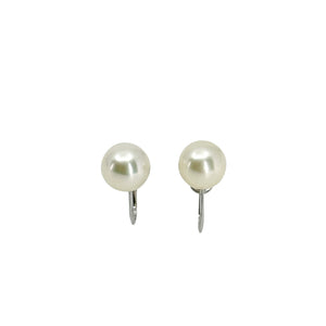 Vintage Solitaire Akoya Saltwater Cultured Pearl Screwback Earrings- 14K White Gold