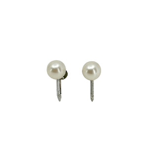 Vintage Solitaire Japanese Akoya Saltwater Cultured Pearl Screwback Earrings- Sterling Silver