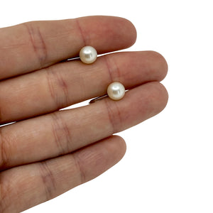 Vintage Solitaire Japanese Akoya Saltwater Cultured Pearl Screwback Earrings- Sterling Silver