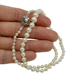 3.00-7.25mm Graduated Vintage Japanese Saltwater Akoya Cultured Pearl Necklace - Sterling Silver 17.50 Inch