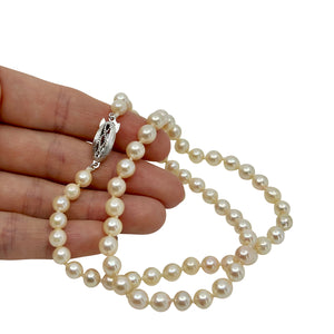 5.75-7.00mm Braided Vintage Japanese Saltwater Akoya Cultured Pearl Necklace - Sterling Silver 18.50 Inch