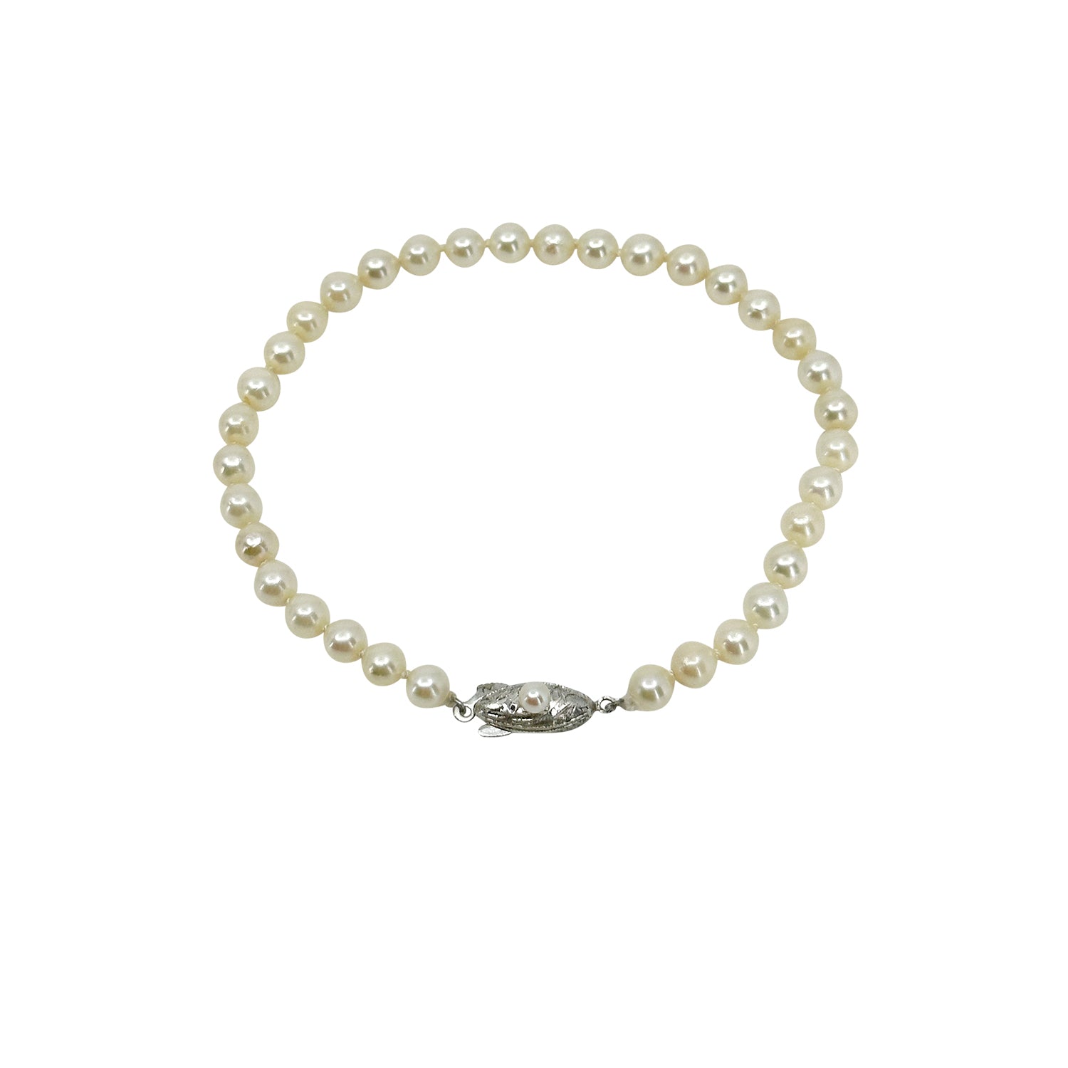 Engraved Vintage Petite Japanese Saltwater Akoya Cultured Pearl Bracelet- Sterling Silver 8.75 Inch