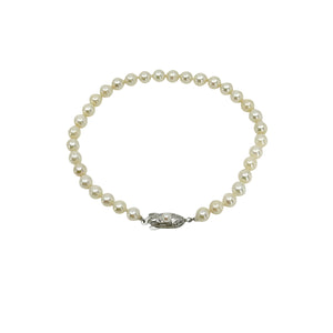 Engraved Vintage Petite Japanese Saltwater Akoya Cultured Pearl Bracelet- Sterling Silver 8.75 Inch