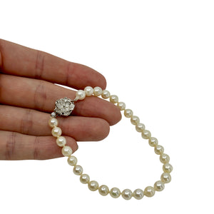 Petite Floral Japanese Saltwater Akoya Cultured Pearl Bracelet- Sterling Silver 8 Inch