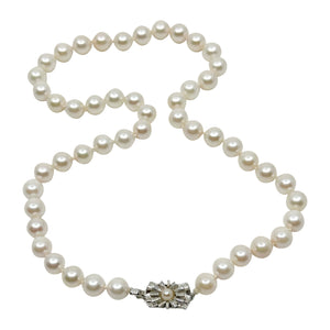 Large White 8.50mm Vintage Japanese Saltwater Akoya Choker Cultured Pearl Necklace - Sterling Silver 18.50 Inch