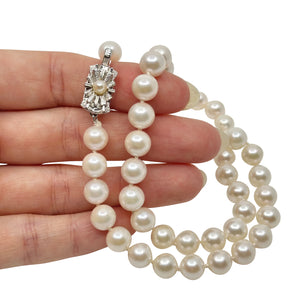 Large White 8.50mm Vintage Japanese Saltwater Akoya Choker Cultured Pearl Necklace - Sterling Silver 18.50 Inch