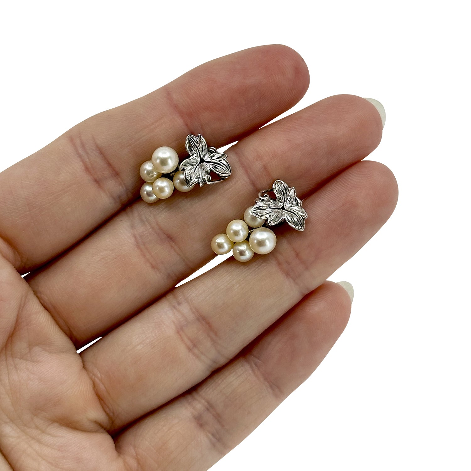 Medium Cluster Grape Akoya Saltwater Cultured Pearl Screwback Vintage Earrings- Sterling Silver