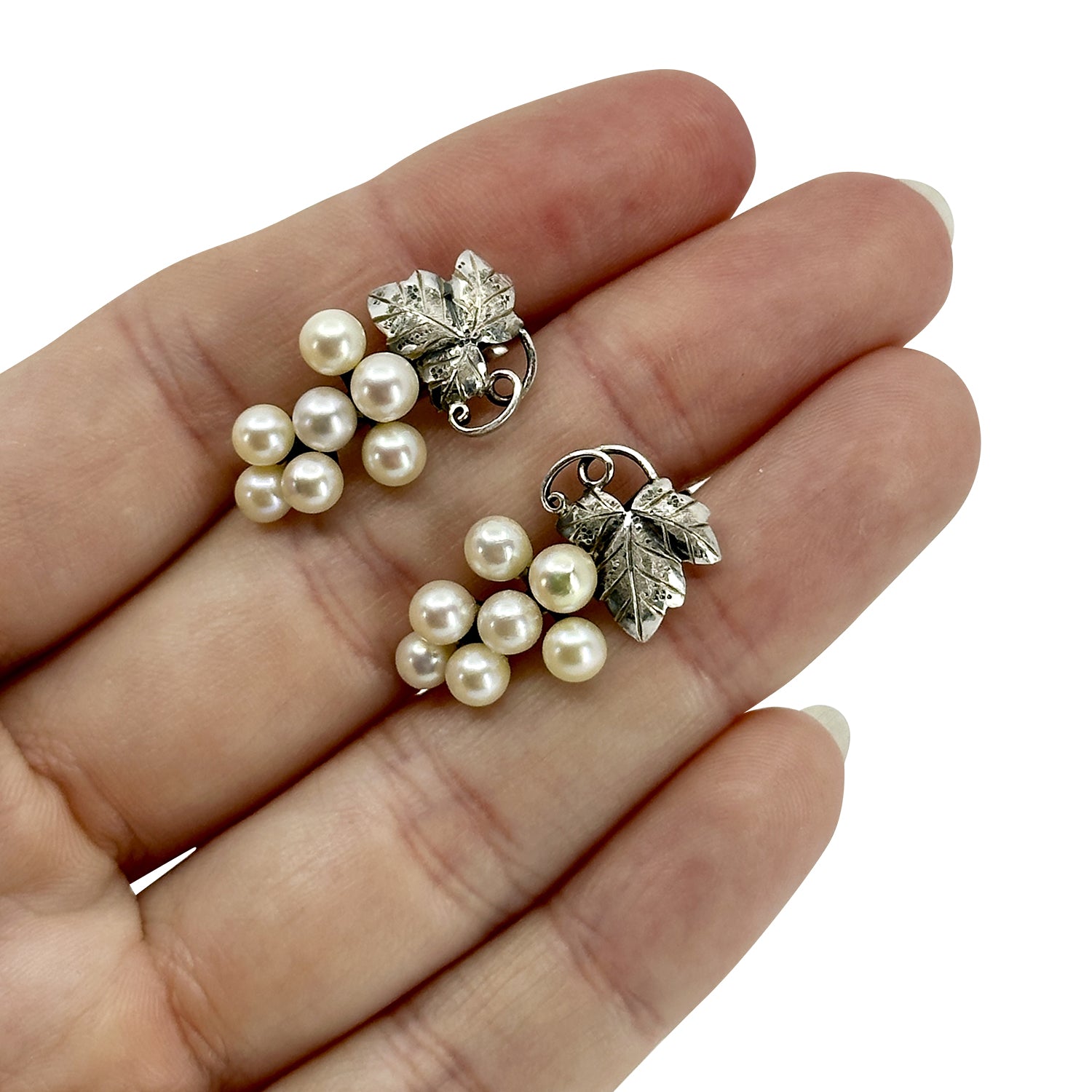 Long Cluster Grape Akoya Saltwater Cultured Pearl Screwback Vintage Earrings- Sterling Silver (Copy)