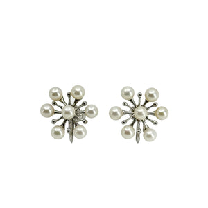 Snowflake Burst Mikimoto Vintage Akoya Saltwater Cultured Pearl Screwback Earrings- Sterling Silver