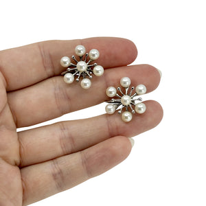 Snowflake Burst Mikimoto Vintage Akoya Saltwater Cultured Pearl Screwback Earrings- Sterling Silver