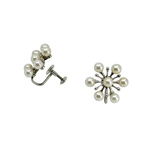 Snowflake Burst Mikimoto Vintage Akoya Saltwater Cultured Pearl Screwback Earrings- Sterling Silver