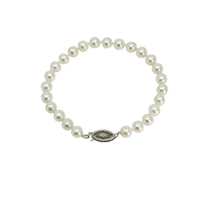Filigree Vintage Mid-Century Japanese Saltwater Akoya Cultured Pearl Bracelet- 10K White Gold