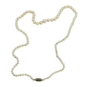 Petite Graduated Japanese Saltwater Akoya Cultured Pearl Art Deco Necklace - 14K White Gold 19.25 Inch