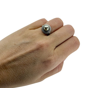Braided Blue Gray Japanese Saltwater Akoya Cultured Pearl Vintage Solitaire Ring- Sterling Silver Sz 6.25