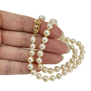 Vintage 6.50mm Japanese Saltwater Akoya Cultured Pearl Choker Necklace - 14K Rose Gold 16.50 Inch