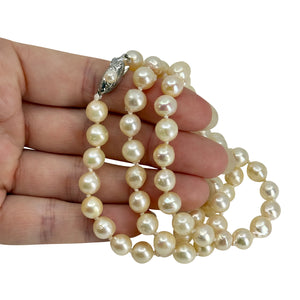 Large Baroque 8mm Japanese Saltwater Akoya Cultured Pearl Necklace - Sterling Silver 16.50 Inch