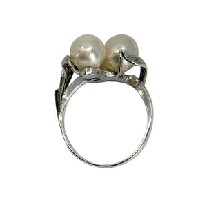 Vintage Triple Leaf Japanese Saltwater Akoya Cultured Pearl Ring- Sterling Silver Sz 7 1/4