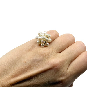 Vintage Mid Century Dome Cluster Japanese Saltwater Akoya Cultured Pearl Ring- Sterling Silver Sz 6