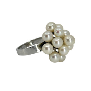 Vintage Mid Century Dome Cluster Japanese Saltwater Akoya Cultured Pearl Ring- Sterling Silver Sz 6