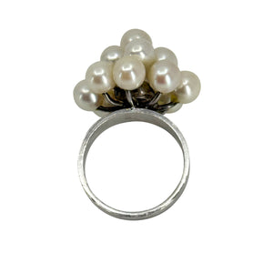 Vintage Mid Century Dome Cluster Japanese Saltwater Akoya Cultured Pearl Ring- Sterling Silver Sz 6