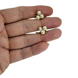 Triple Vintage Krementz Designer Mid-Century Akoya Saltwater Cultured Pearl Screwback Earrings - Gold Filled