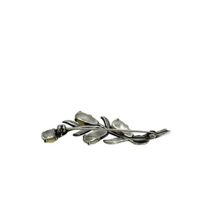 Antique Arts & Crafts Freshwater River Pearl Black Marcasite Branch Brooch- Sterling Silver
