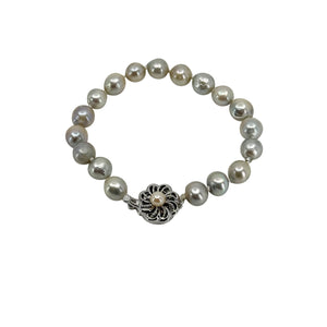 Baroque Blue Japanese Saltwater Akoya Cultured Pearl Vintage Bracelet- Sterling Silver