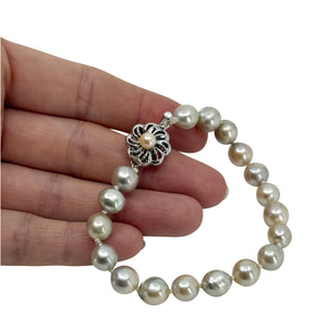 Baroque Blue Japanese Saltwater Akoya Cultured Pearl Vintage Bracelet- Sterling Silver
