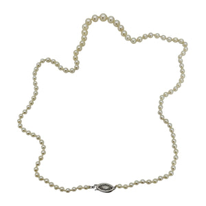 Filigree Vintage Graduated Japanese Cultured Saltwater Akoya Pearl Mid Century Necklace - 10K White Gold 21.50 Inch
