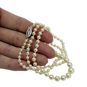 Filigree Vintage Graduated Japanese Cultured Saltwater Akoya Pearl Mid Century Necklace - 10K White Gold 21.50 Inch