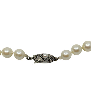 7.50mm Engraved Vintage Japanese Saltwater Akoya Cultured Pearl Necklace - Sterling Silver 19 Inch