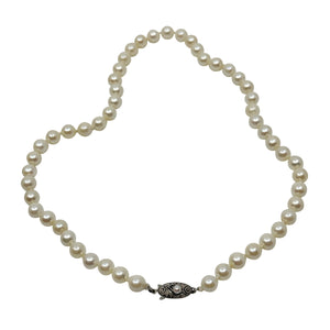 7.50mm Engraved Vintage Japanese Saltwater Akoya Cultured Pearl Necklace - Sterling Silver 19 Inch