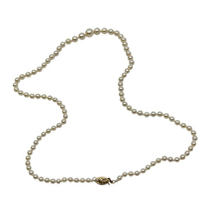 Quality Graduated Mid-Century Japanese Saltwater Akoya Cultured Pearl Vintage Necklace - 14K Yellow Gold 20.50 Inch