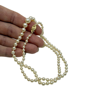 Quality Graduated Mid-Century Japanese Saltwater Akoya Cultured Pearl Vintage Necklace - 14K Yellow Gold 20.50 Inch