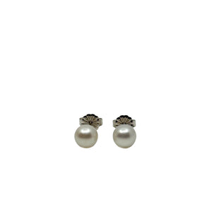 6.25mm Vintage Japanese Akoya Saltwater Cultured Pearl Solitaire Stud Pierced Earrings-Sterling Silver