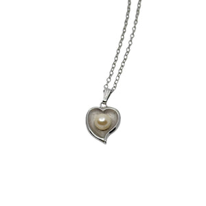 Mid Century Designer Theda Heart Japanese Saltwater Akoya Cultured Pearl Pendant- Sterling Silver 15 Inch
