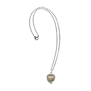 Mid Century Designer Theda Heart Japanese Saltwater Akoya Cultured Pearl Pendant- Sterling Silver 15 Inch