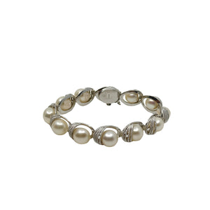 9mm Braided MCM Japanese Saltwater Akoya Cultured Pearl Link Bracelet- Sterling Silver