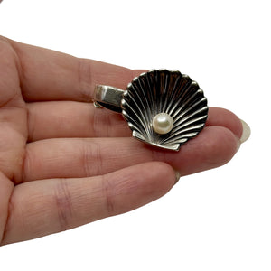 Shell Mid Century Men's Japanese Saltwater Akoya Cultured Pearl Vintage Tie Bar- Sterling Silver