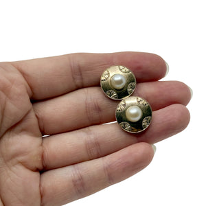 Two Tone Mid Century Modern Japanese Akoya Pearl Mens Cufflinks- Sterling Silver 10K Yellow Gold