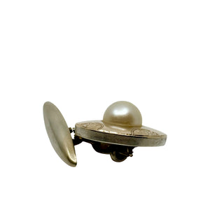 Two Tone Mid Century Modern Japanese Akoya Pearl Mens Cufflinks- Sterling Silver 10K Yellow Gold