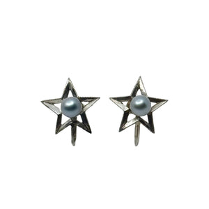 Blue Star Japanese Akoya Saltwater Cultured Pearl Screwback Earrings- Sterling Silver