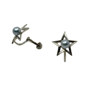 Blue Star Japanese Akoya Saltwater Cultured Pearl Screwback Earrings- Sterling Silver