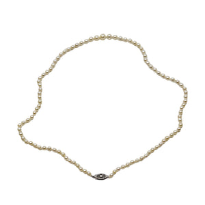 Floral Filigree Japanese Saltwater Akoya Cultured Pearl Vintage Necklace - 14K White Gold 19.50