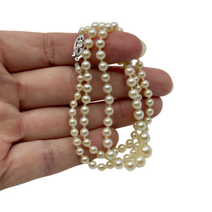 Floral Filigree Japanese Saltwater Akoya Cultured Pearl Vintage Necklace - 14K White Gold 19.50